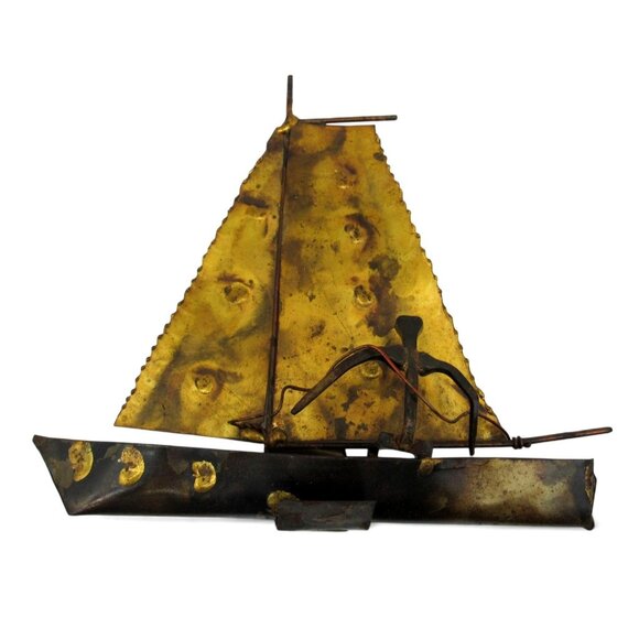 Nautical Metal SAILBOAT SCULPTURE Handcrafted Vintage 8" - Picture 1 of 11